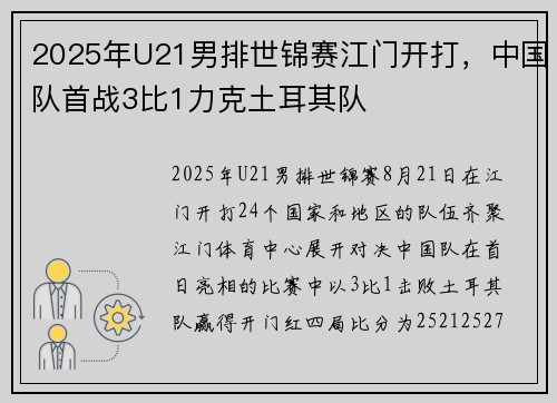 2025年U21男排世锦赛江门开打，中国队首战3比1力克土耳其队